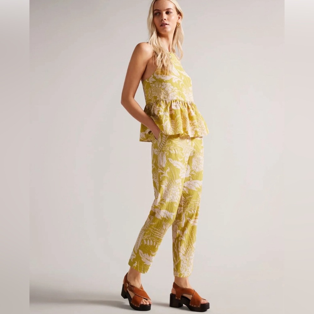 NWT Ted Baker Kaylani High Waisted Cropped Pants Yellow Size 2 (6 Us) Floral New